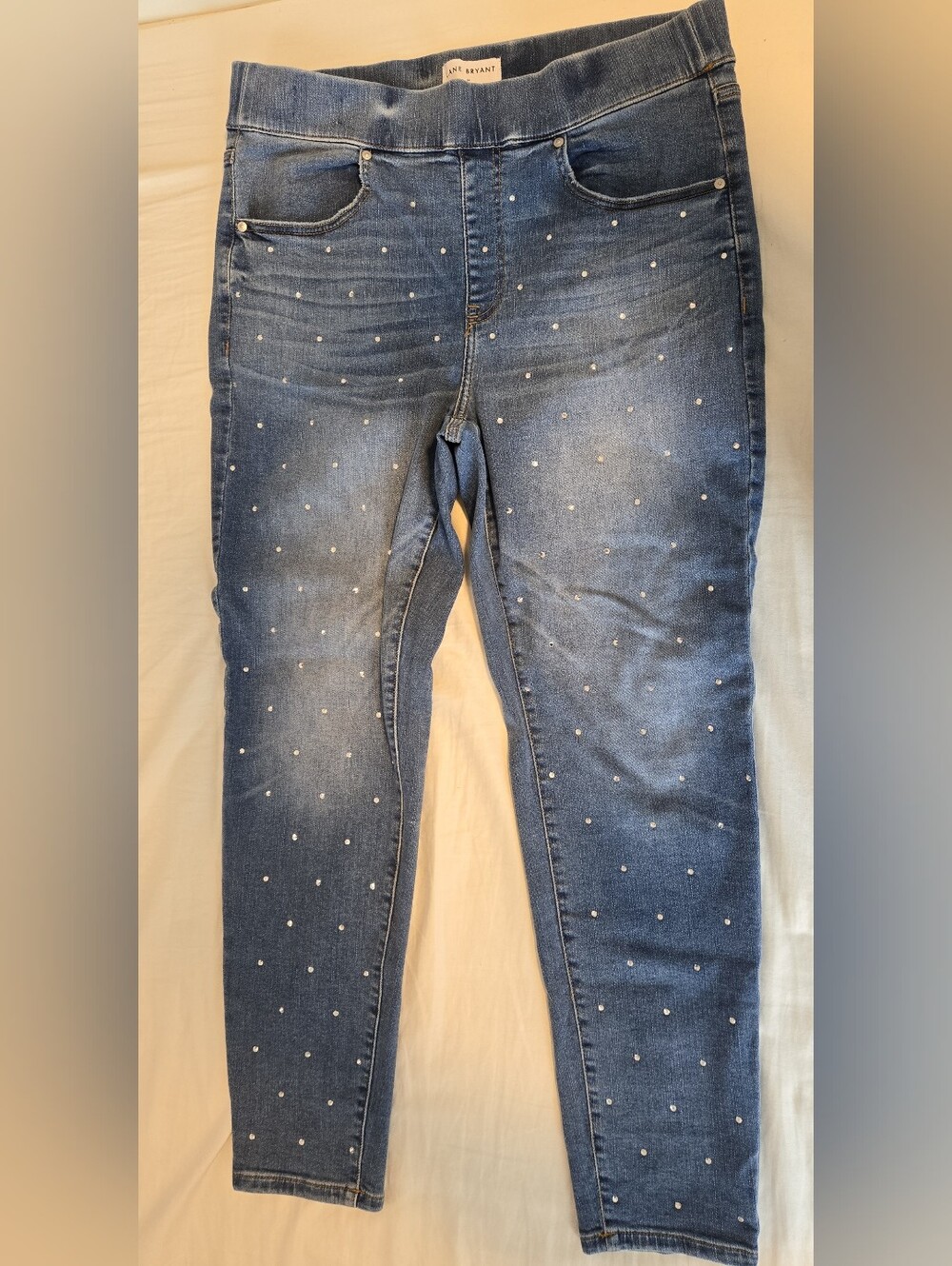 Lane Bryant Blue High Rise Pull On Jeggings with Rhinestone Studs Size 14